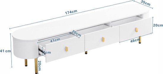KOMHTOM Dressoir, witte tv-kast met glazen deuren, tv-tafel, tv-kast
