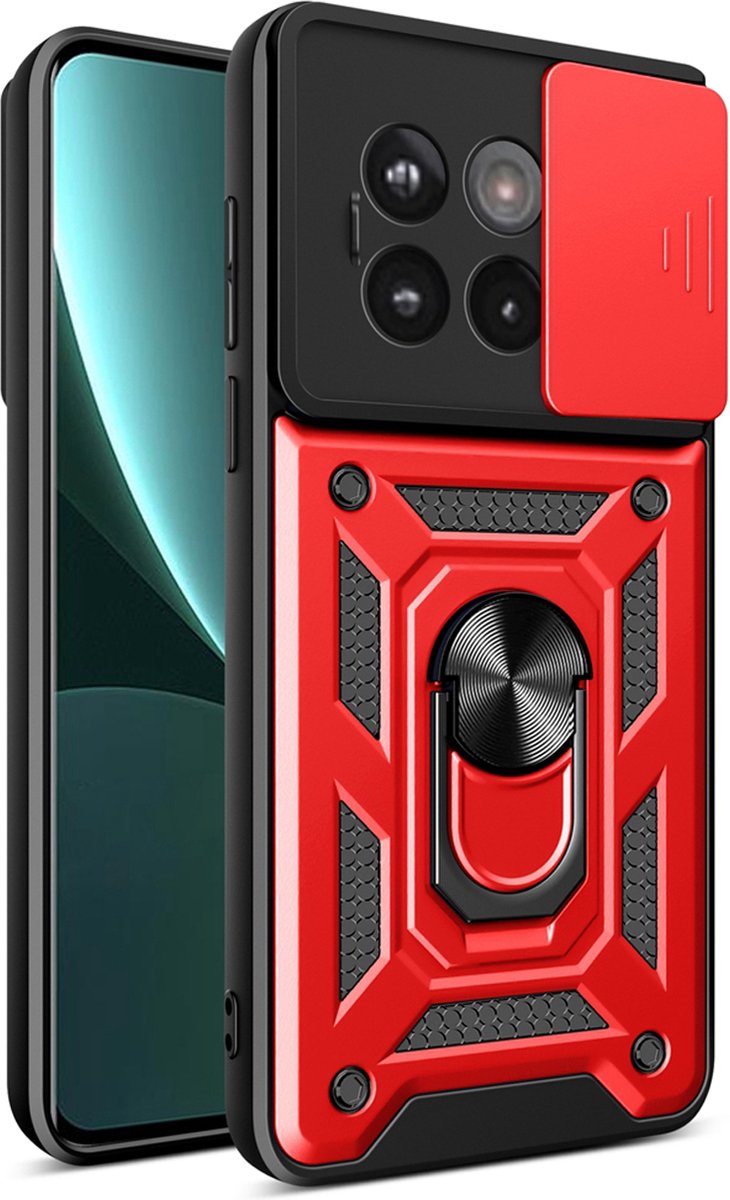 MobyDefend Hoesje - Geschikt voor OnePlus 13R - Pantsercase Met Draaibare Ring - Rood