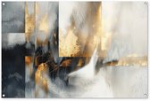 Tuinposter 120x80 cm - Tuindecoratie Kunst - Goud - Zilver - Abstract - Poster voor in de tuin - Buiten decoratie - Schutting tuinschilderij - Tuindoek muurdecoratie - Wanddecoratie balkondoek