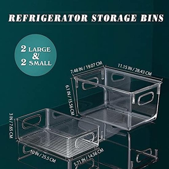 Finew Koelkastorganizer, set van 4, grote voorraadbox met handvat