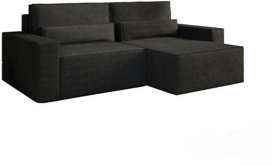 Hoekbank – Slaapfunctie – 200×140 cm – Corduroy Stof – DENVER MINI -Zwart – Poso 135