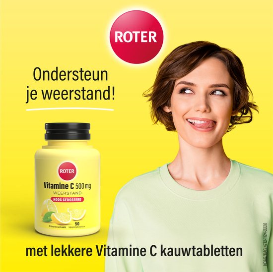 Roter Vitamine C 500mg Hooggedoseerd - Hoge dosering vitamine C ter ondersteuning van je weerstand - 50 kauwtabletten met citroensmaak