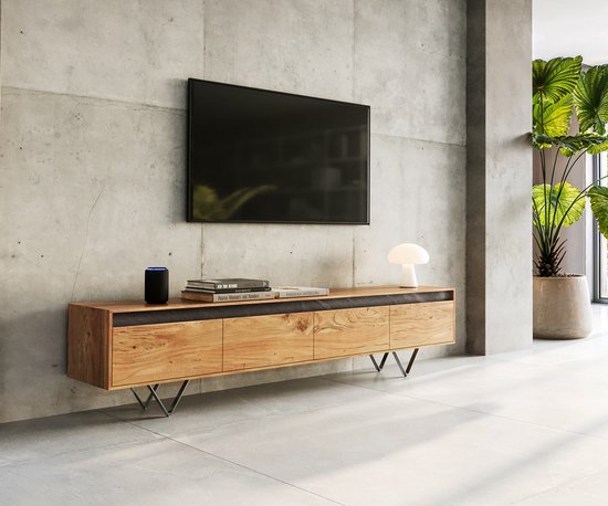 Televisietafel Stonegrace acacia natuur 200 cm 4 laden Designer Lowboard