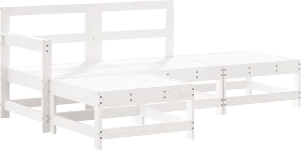 The Living Store 4-delige Loungeset massief grenenhout wit - Loungeset - Tuinset - Tuinmeubel - Lounge - Hout