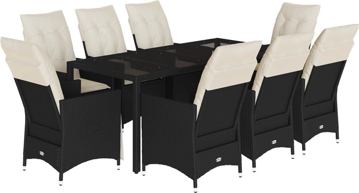 The Living Store 9-delige Tuinset poly rattan zwart - Tuinset - Lounge Set - Buitendecoratie - Eetkamerset - Patio Furniture