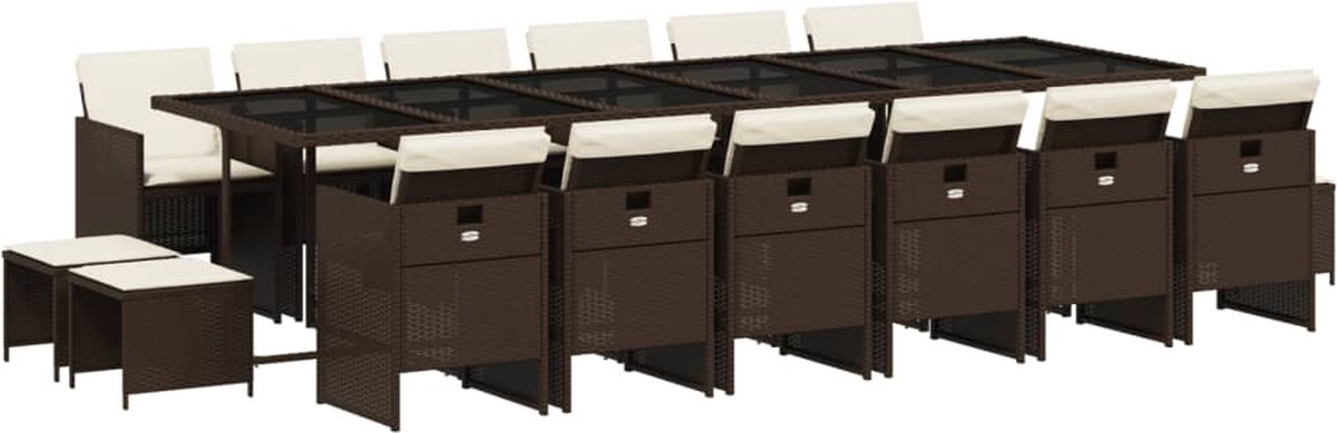 Bruine poly rattan tuinset met kussens voor buitenmeubilair.