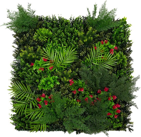 Panneau mural de Plantes artificielles 100x100cm Mira Living Leaves Green Plant carrelages, intérieur/extérieur, résistant aux intempéries/UV, haie artificielle, fond d'intimité, décoration de Jardin , fermeture à pression et verrouillage