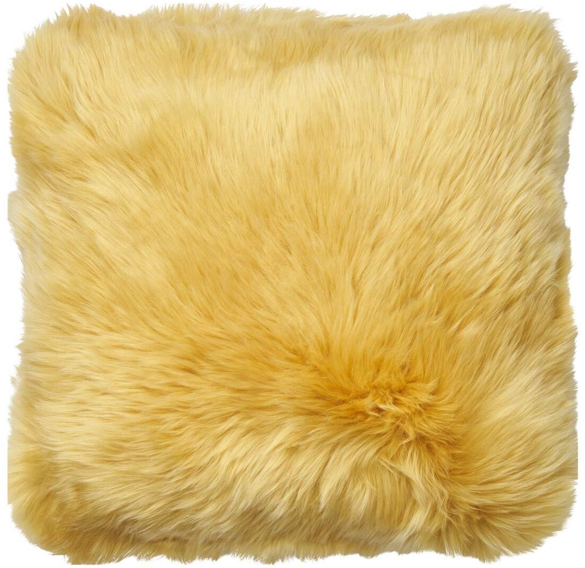 Sheepskin House Langharig Schapenvacht Kussen - Dubbelzijdig - Nieuw- Zeelandse - 45x45 cm Coral Yellow