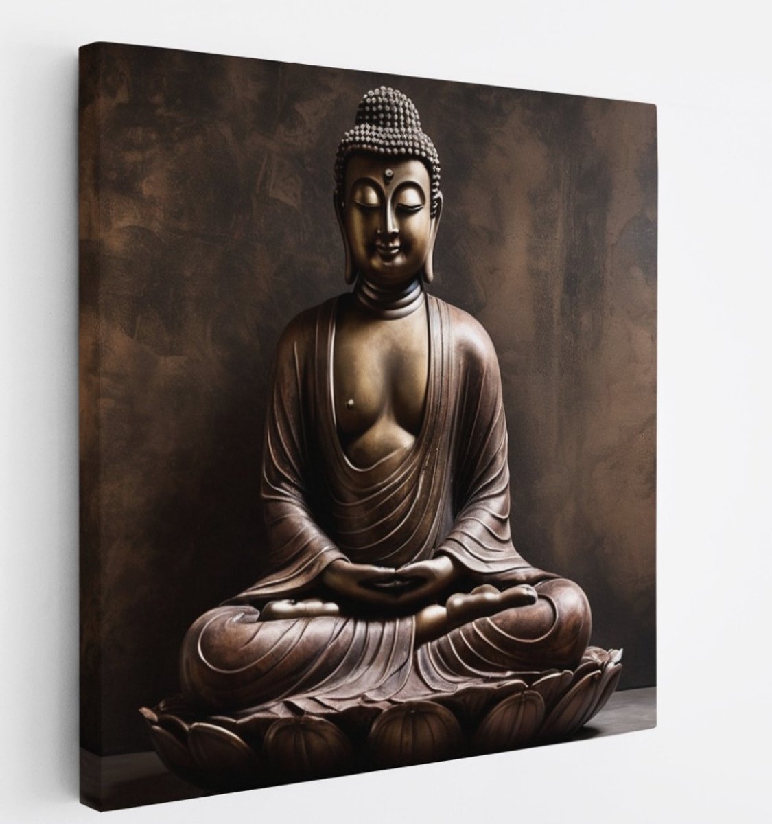 Saammp Canvas Schilderij - Boeddha - Brons - Religie - 20x20 - Foto op canvas - Wanddecoratie - Muurdecoratie Woonkamer - Canvas schilderijen Multicolor