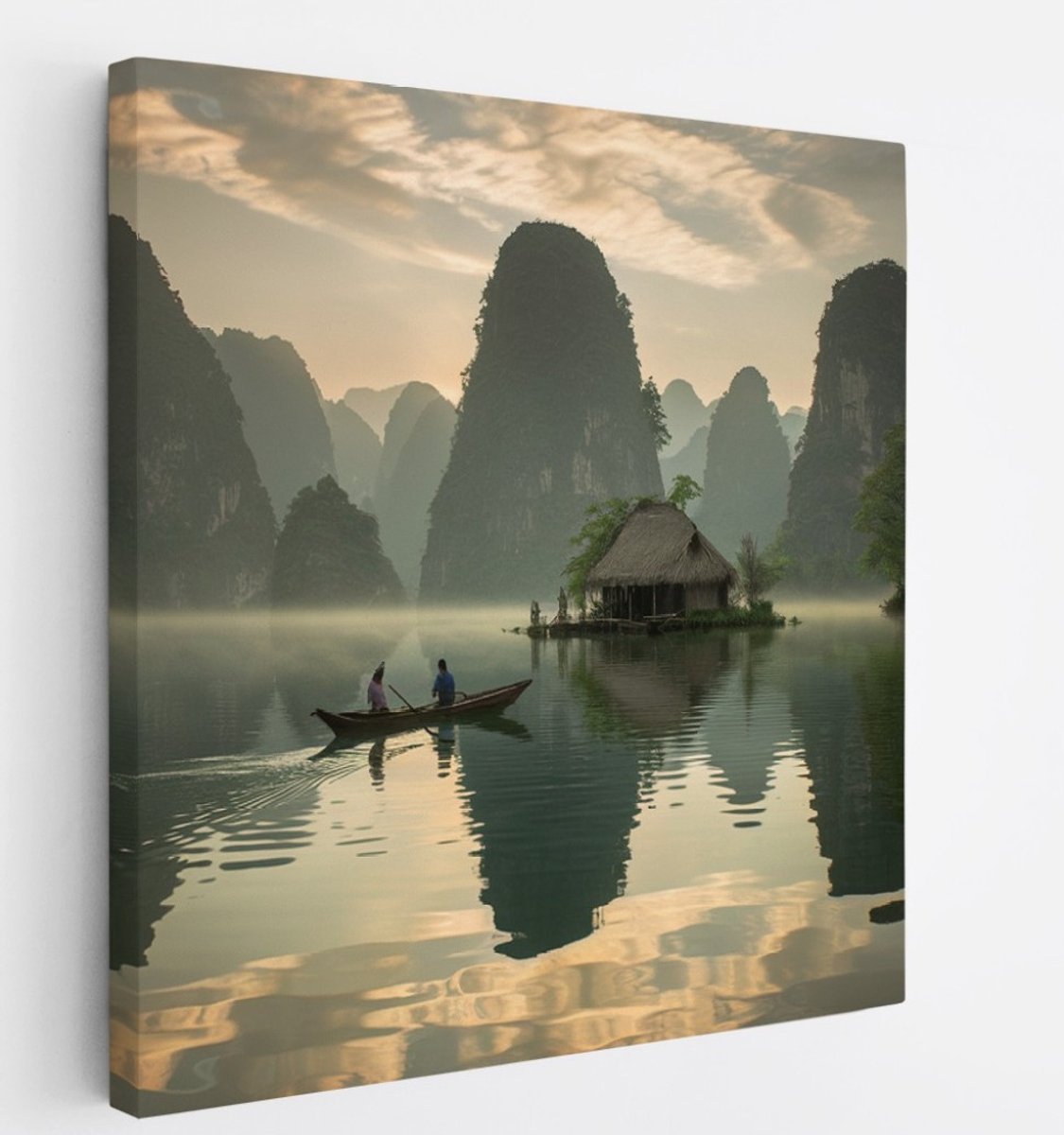 Saammp Canvas Schilderij - Huisje op het water - Landschap - Natuur - 60x60 - Foto op canvas - Wanddecoratie - Muurdecoratie Woonkamer - Slaapkamer decoratie - Canvas Print
