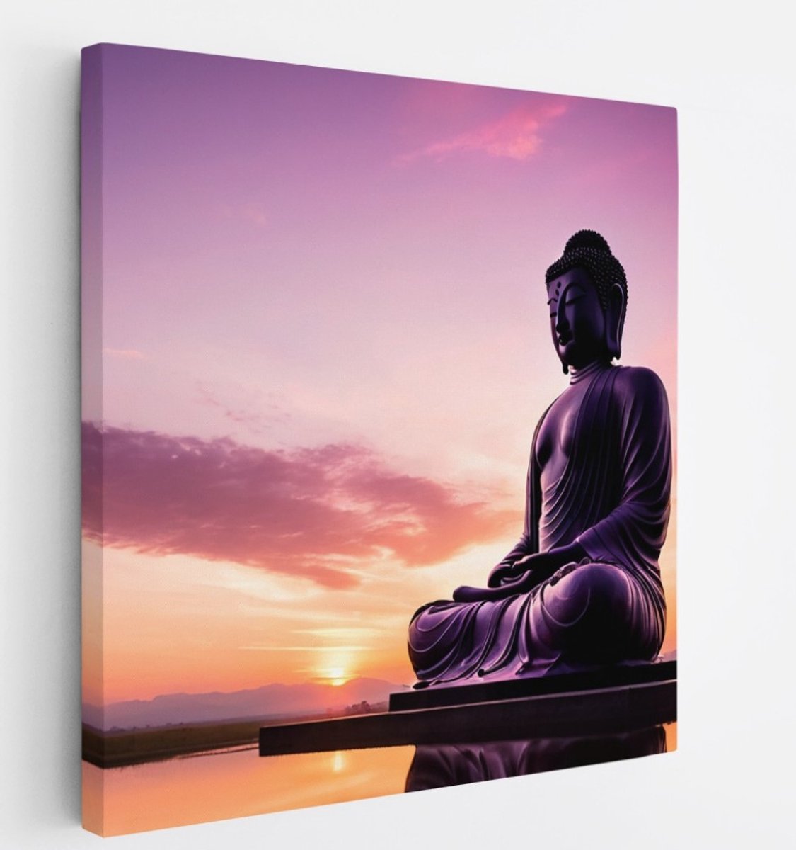 Saammp Canvas Schilderij - Boeddha bij Zonsondergang - Landschap - 100x100 - Foto op canvas - Wanddecoratie - Muurdecoratie Woonkamer - Canvas schilderijen Multicolor