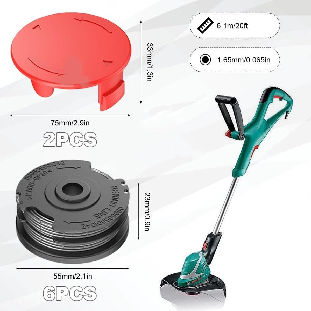 2* Rasentrimmer Fadenspule Für BOSCH ART 24 27 30 36 Li 48m 1,65mm F016800462 eB