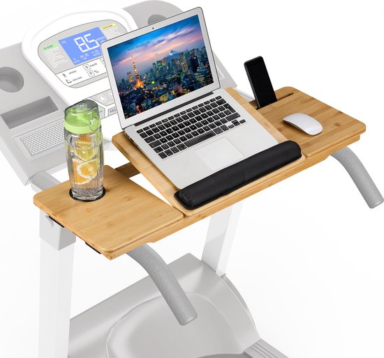 Foto: Laptopstandaard loopband verstelbaar met riemen laptoptafel bamboe