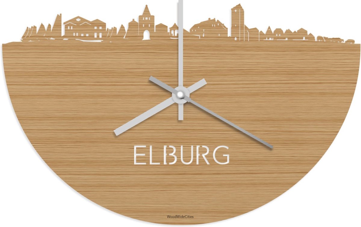 Skyline Klok Elburg Bamboe hout - Ø 40 cm - Stil uurwerk - Wanddecoratie - Meer steden beschikbaar - Woonkamer idee - Woondecoratie - City Art - Steden kunst - Cadeau voor hem - Cadeau voor haar - Jubileum - Trouwerij - Housewarming - WoodWideCities