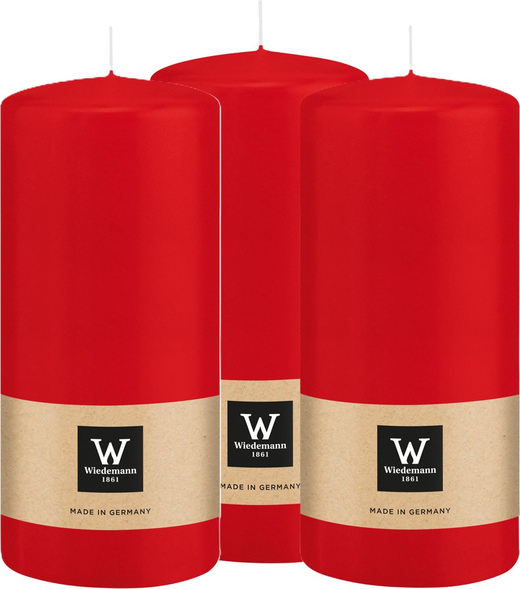 Wiedemann Cilinderkaars/stompkaars - 3x - rood - 15 x 7 cm - 63 branduren - zuilkaarsen