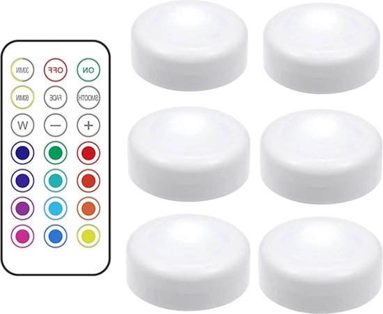 Wireless RGB LED Spotlight, Battery Operated Accent Lights, Mini Indoor Puck Light, Dimmable Light with Remote Control and Swivel Head, Wall Light Stick Anywhere