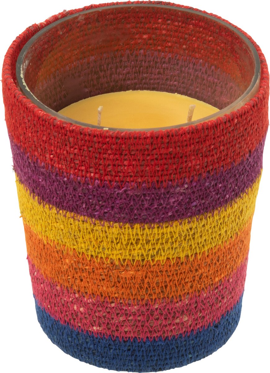 J-Line geurkaars Mand - Woody Aurora - glas - mix - medium - 55U Multi