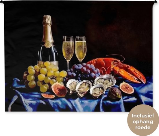 Tapisserie murale 180x135 cm - Toile murale Champagne - Luxe - Huîtres - Tapisserie - Tapisseries