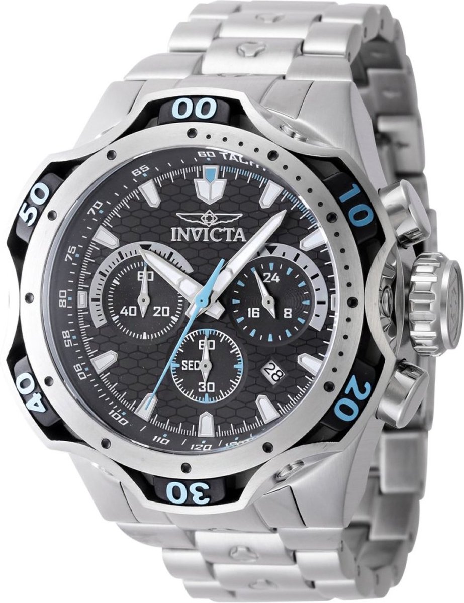Invicta Venom 47758 Heren Horloge - Waterdicht - Analoog - Quartz Uurwerk - Roestvrij Staal met zwarte Wijzerplaat - 52mm