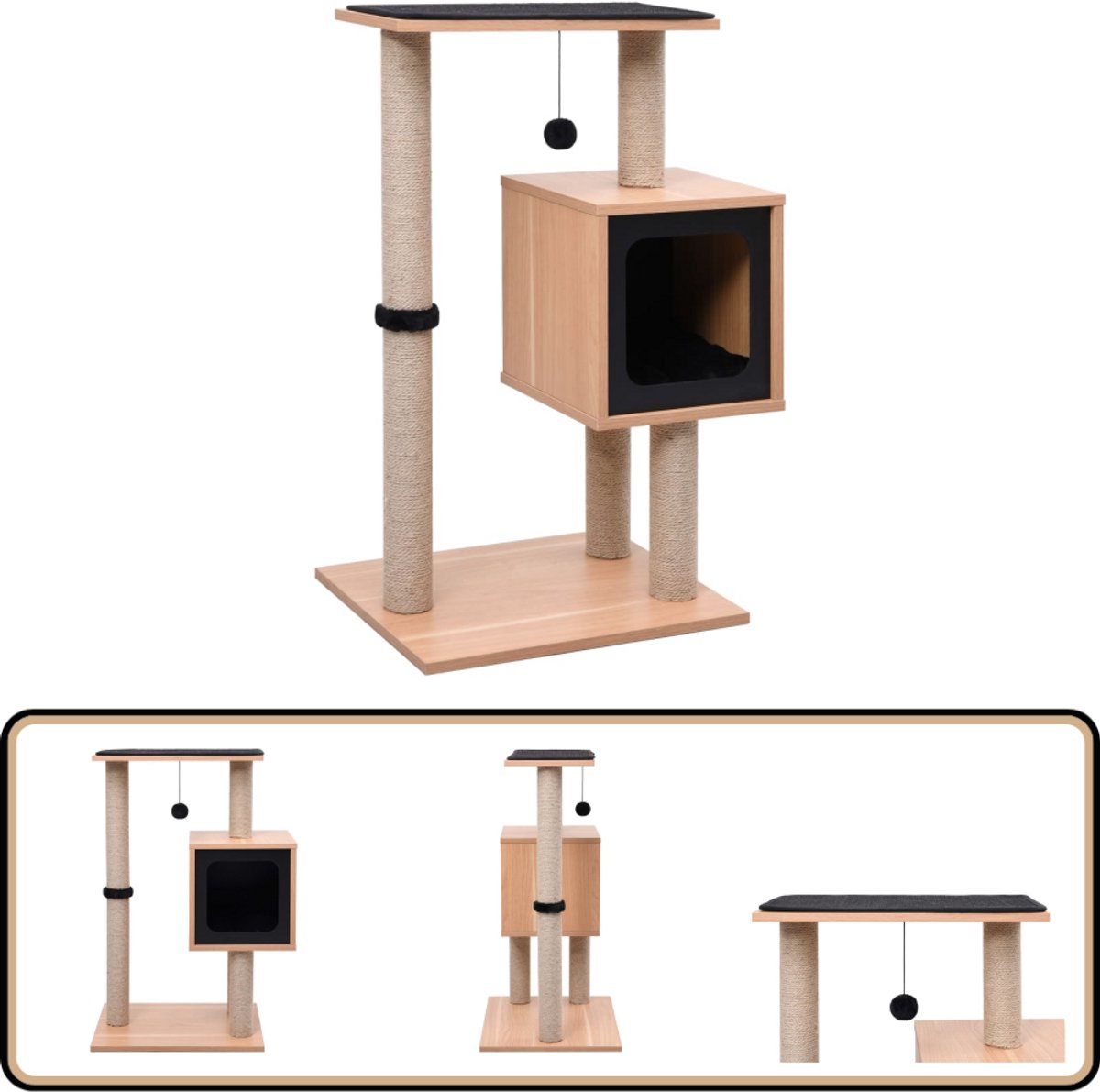 vidaXL Kattenkrabpaal met Sisal Krabmat – 82 cm Kattenkrabbers – Kattenspelletjes – Kattenhouten Meubel – Kattenhut – Kattentorentje
