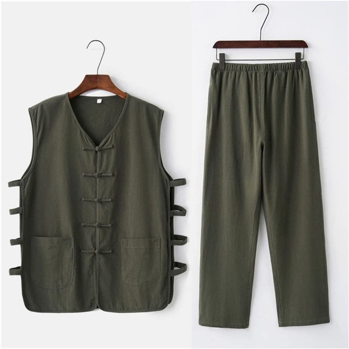 Senza Marchio Tai Chi Uniform Vechtsporten Kung Fu Uniform Zacht Chinees Tang Pak Tai Chi Uniform Traditioneel Heren Katoen Linnen Kung Fu Pak Mannelijk Mouwloos Wagoner Undershirt+lange Broek Sets (Kleur: #3