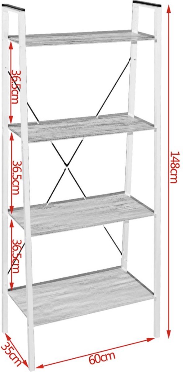 Bolt Edge Boekenkast - Industrieel - Donkerbruin - 4 Lagen - 60x35x148cm - Hout/Wit