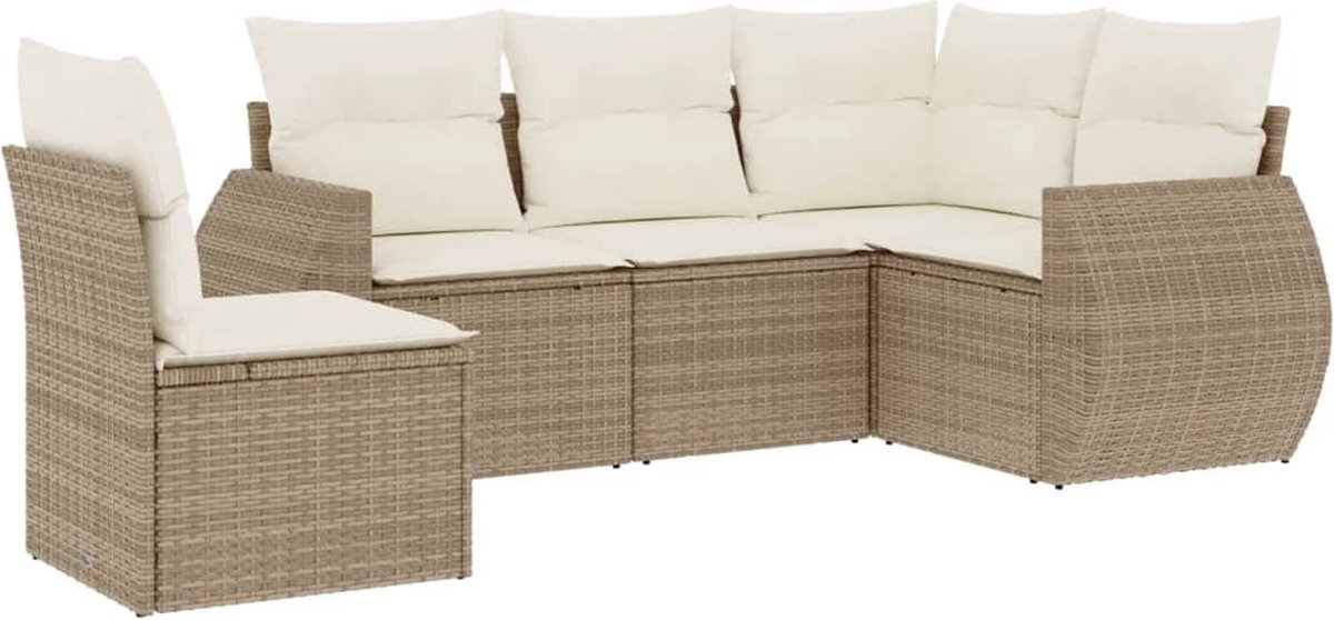 Loungeset poly rattan beige met kussens - Tuinlounge Set.