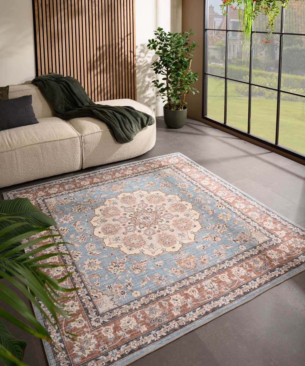 Buitenkleed vierkant Vintage - Valenca Nova lichtblauw/beige 115x115 cm