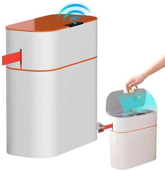 HAMON Automatische Vuilnisemmer, 12 L Sensor Met Deksel Voor Badkamer, Keuken, Toilet en Kantoor (Batterijen Niet Inbegrepen