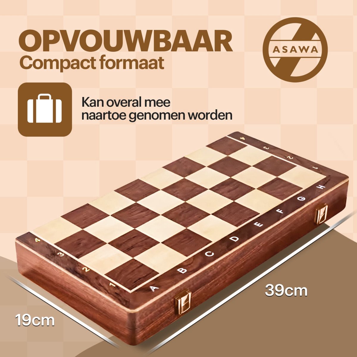 Asawa Schaakbord - Schaakspel XL met Schaakstukken - Chess - Magnetisch - Schaakset voor Schaken - 39x39cm - 2 Extra Koninginnen — afbeelding 9