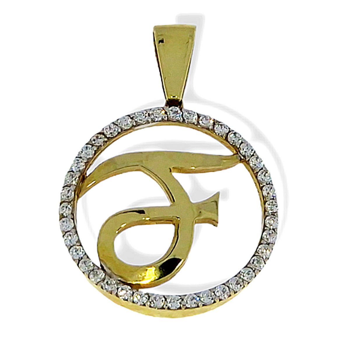 Goud Hanger Letter F 14 karaats Zirkonia