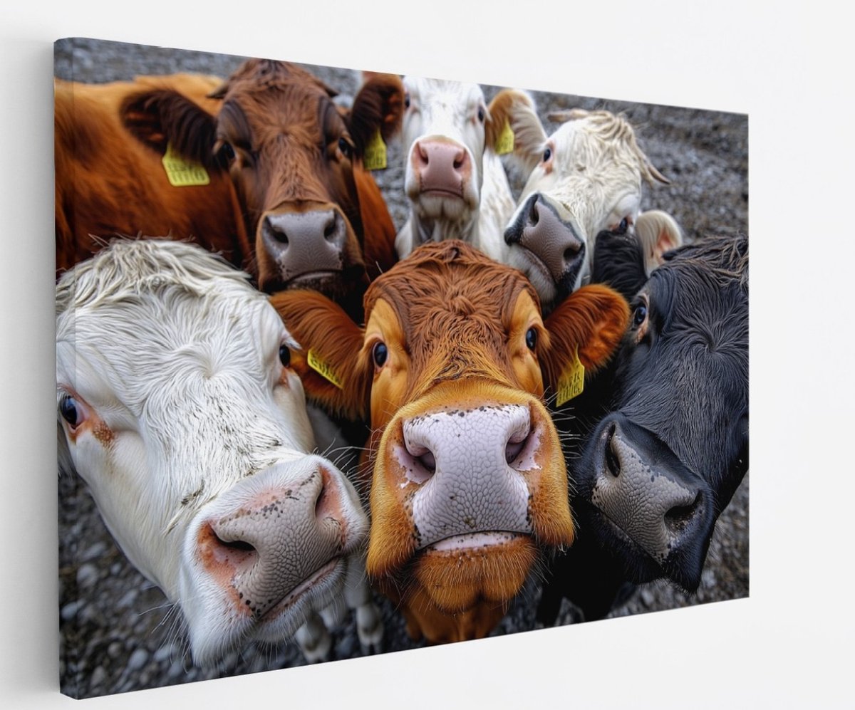 Saammp Canvas Schilderij - Koeien van dichtbij - Nederland - Dieren - 45x30 - Foto op canvas - Wanddecoratie - Muurdecoratie Woonkamer - Slaapkamer decoratie - Canvas Print Multicolor
