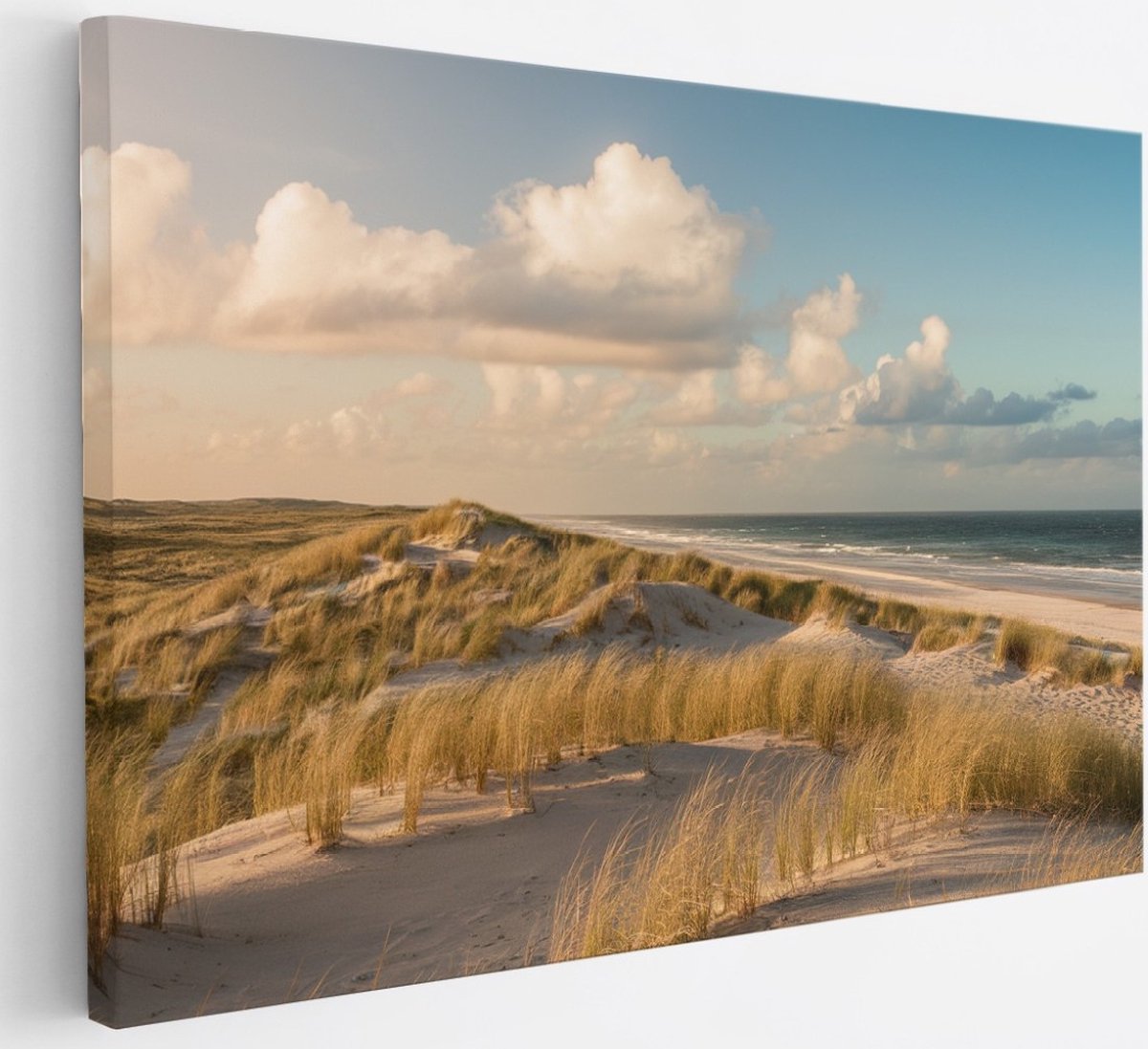Saammp Canvas Schilderij - Strand - Helmgras - Zee - 30x20 - Foto op canvas - Wanddecoratie - muurdecoratie Woonkamer - Slaapkamer decoratie - Canvas Print Multicolor