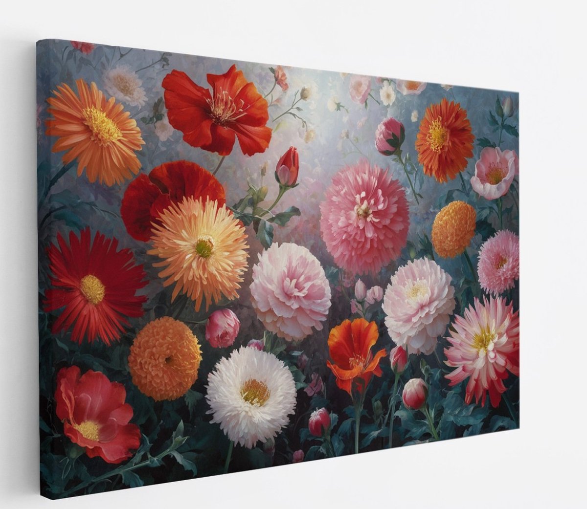 Saammp Canvas Schilderij - Kleurrijke Bloemenmix - Levendig en Natuurlijk - 100x75 - Foto op canvas - Wanddecoratie - Muurdecoratie Woonkamer - Kantoor Decoratie Multicolor