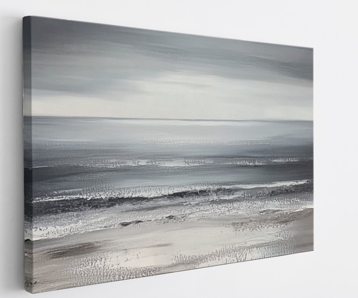 Saammp Canvas Schilderij - Grijs - minimalistisch - Landschap - Abstract kunstwerk - 120x80 - Foto op canvas - Wanddecoratie - Muurdecoratie Woonkamer - Slaapkamer decoratie - Canvas Print Multicolor
