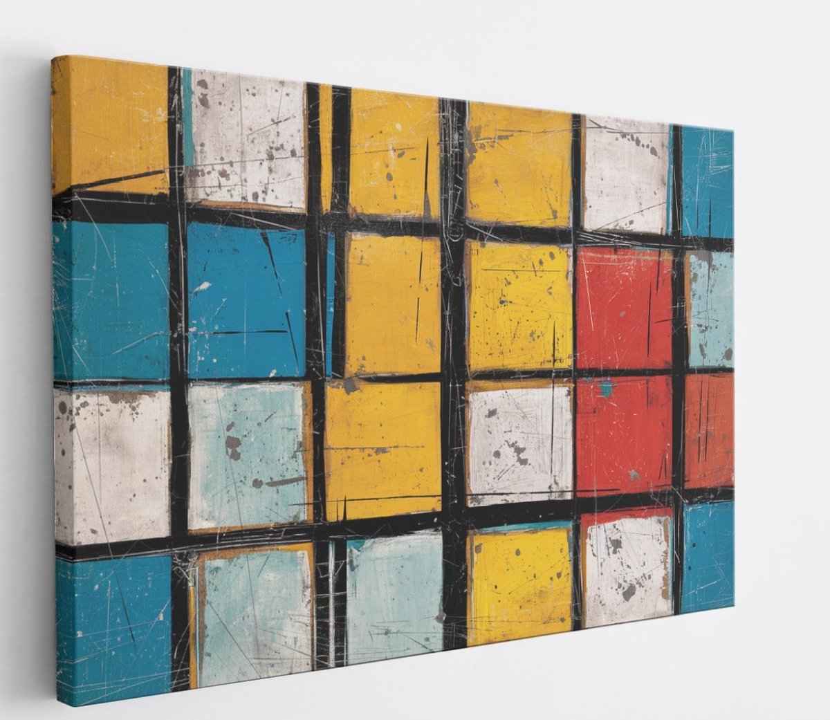 Saammp Canvas Schilderij - Mondriaan achtig - Abstract - 90x60 - Foto op canvas - Wanddecoratie - Muurdecoratie Woonkamer - Slaapkamer decoratie - Canvas Print Multicolor