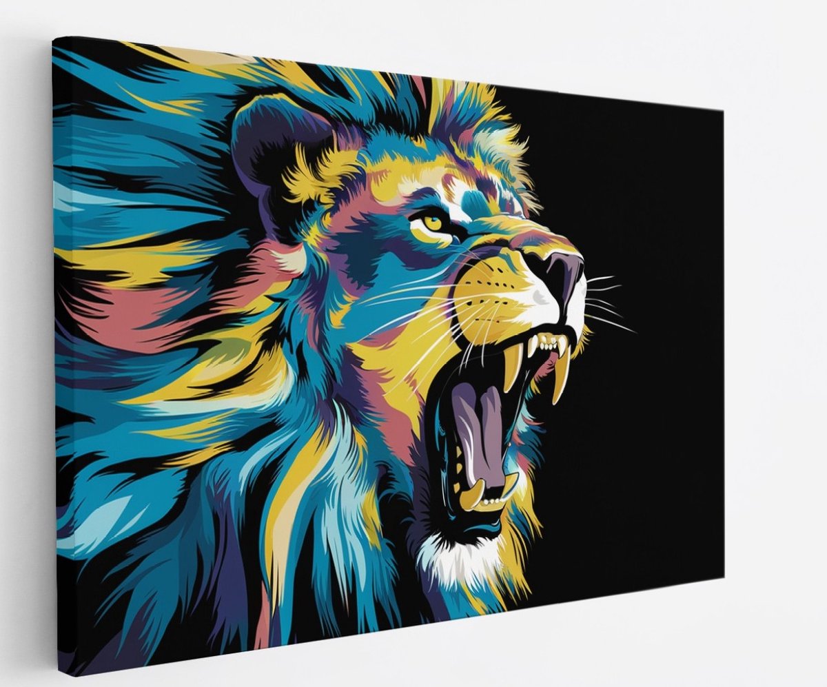 Saammp Canvas Schilderij - Abstracte Leeuw - Kleurrijk - Dieren - Natuur - 60x40 - Foto op canvas - Wanddecoratie - Muurdecoratie Woonkamer - Slaapkamer decoratie - Canvas Print Multicolor