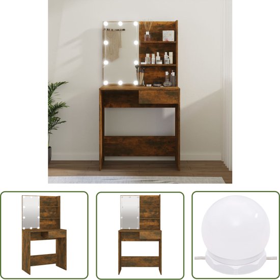 The Living Store Coiffeuse Bois - 74,5x40x141 cm - chêne fumé