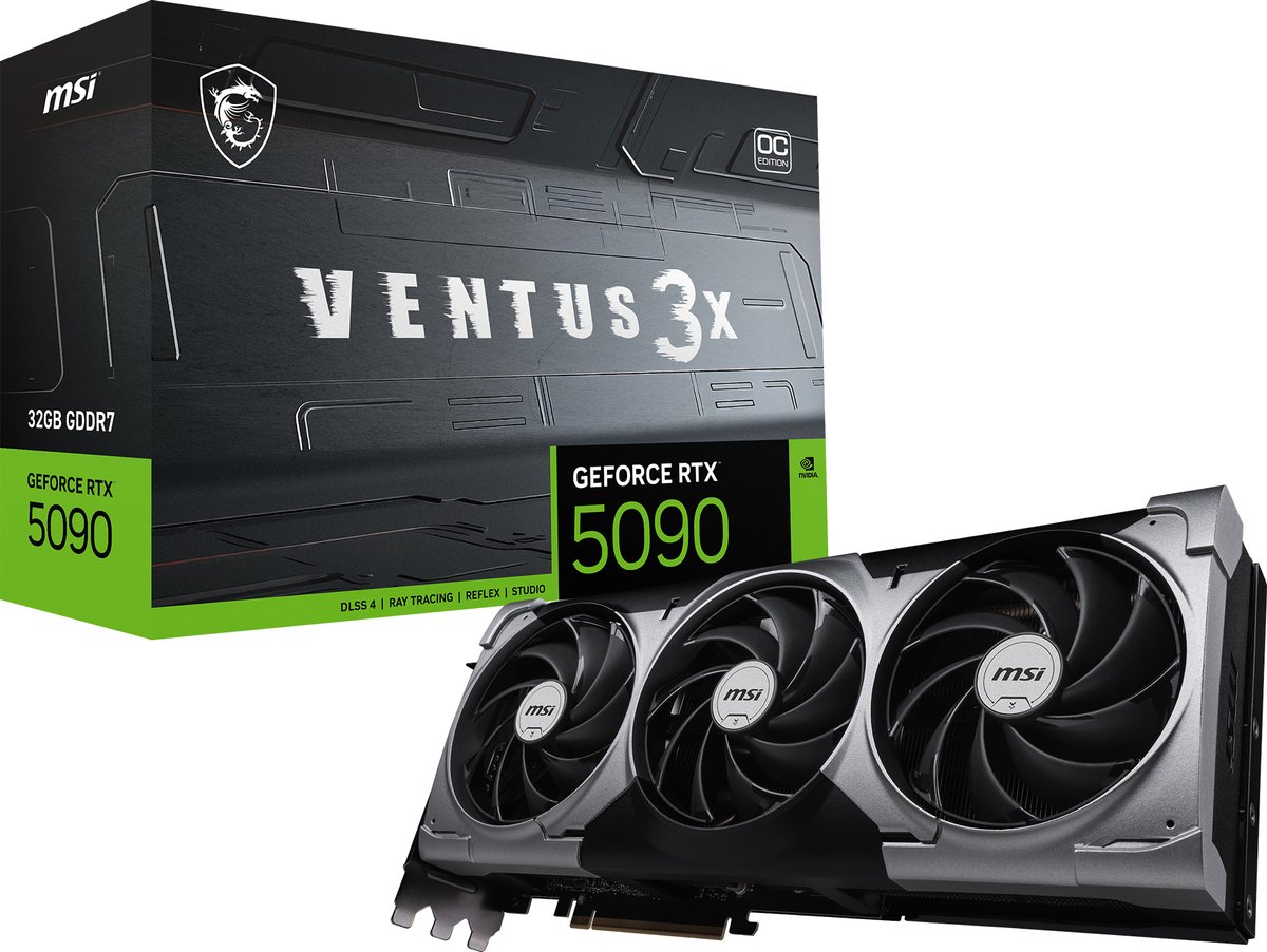 MSI NVIDIA GeForce RTX 5090 32G VENTUS 3X OC PLUS - Videokaart - 32GB - GDDR7 - PCIe 5.0 - 1x HDMI 2.1 - 3x DisplayPort 2.1