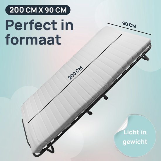 Troonz® Opklapbed One Deluxe 90x200 cm – Logeerbed | Eenpersoonsbed | Vouwbed met Matras & Lattenbodem | Incl. Beschermhoes