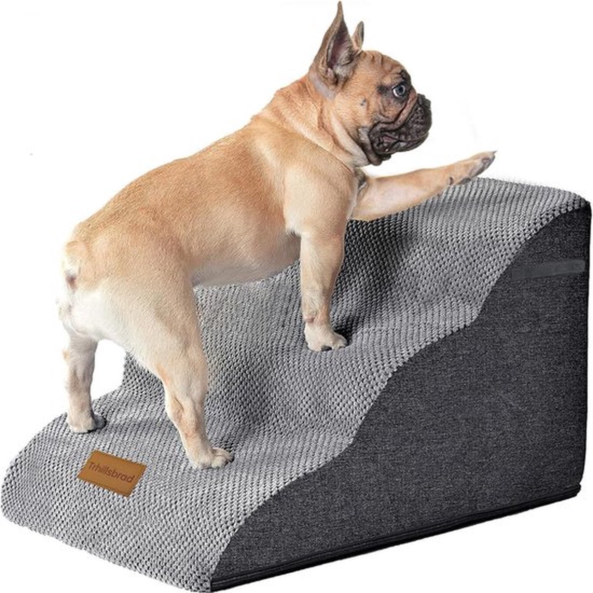 Brede hondentrap, 3 treden, 30 cm hoog, voor kleine honden, schuim met hoge dichtheid, wasbare overtrek en antislip bodem, 32 x 60 x 30 cm