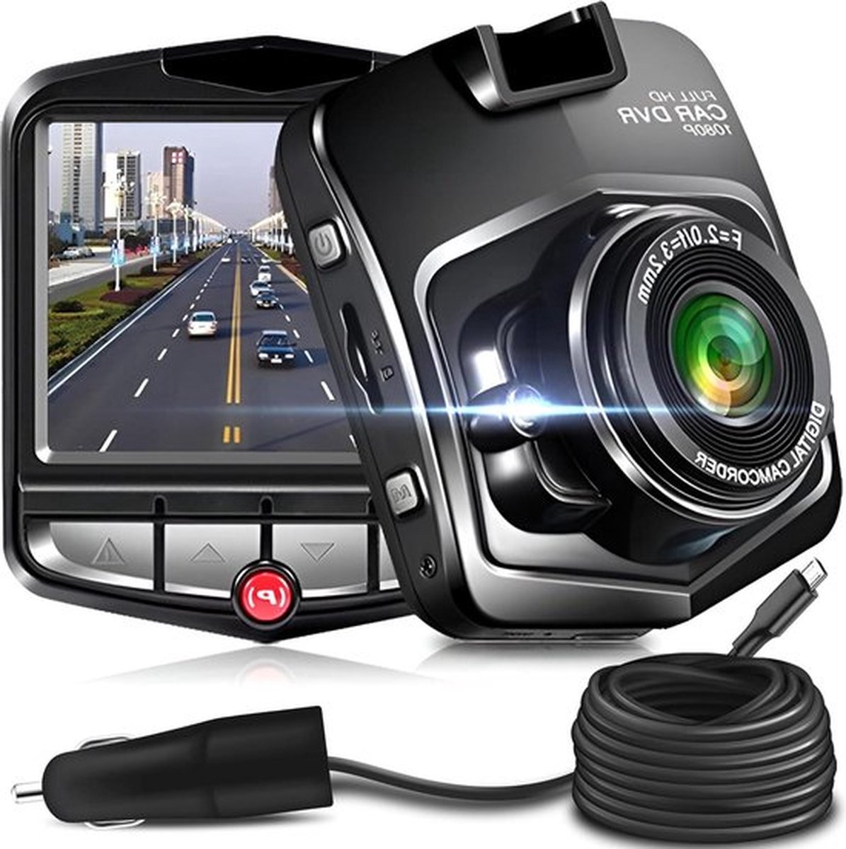 Loop recording- FHD 1080p resolution dashcam- 2.4 LCD screen- Night vision- Parking monitoring- Motion detection G-sensor