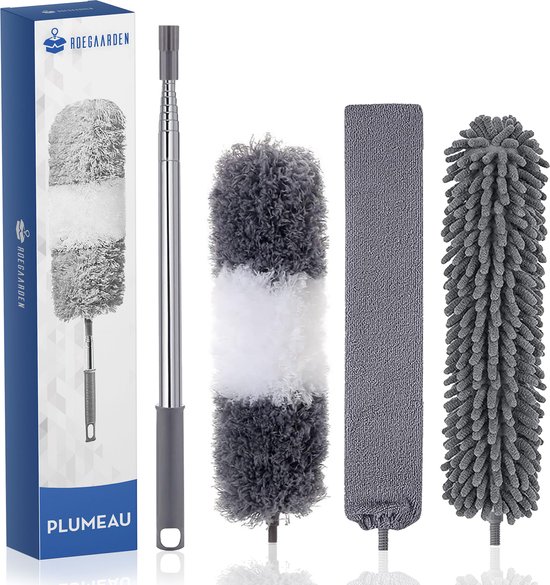 Roegaarden Plumeau Uitschuifbaar - Met Telescoopsteel - Tot 2,5 Meter - Verschillende Opzetstukken - Gemakkelijk op te bergen