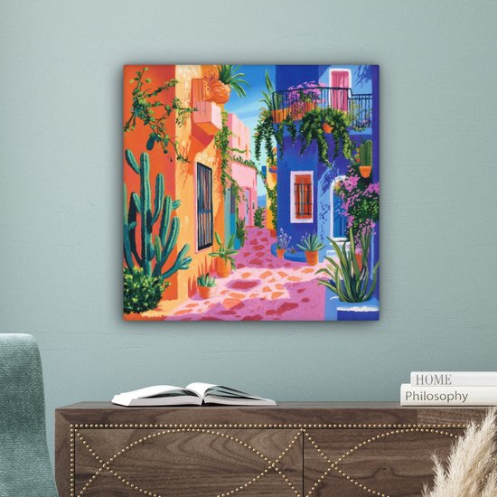 Tableau sur toile 50x50 cm - Décoration murale Jaune - Blauw - Oranje - Maison - Décoration murale murale salon - Décoration chambre - Accessoires chambre - Peintures sur toile