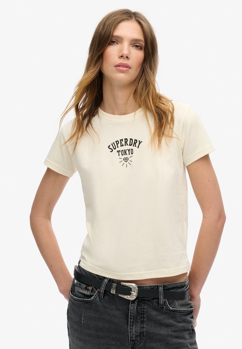 Superdry Tattoo Rhinestone getailleerd T-shirt Dames T-shirts Wit