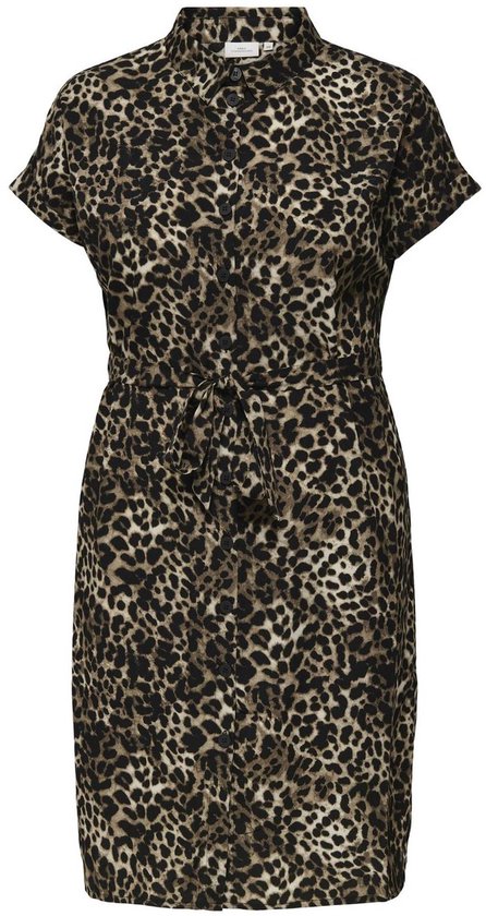 ONLY CARMAKOMA CARDIEGA LIFE SS SHIRT DRESS WVN NOOS Dames Jurk - Black Leo