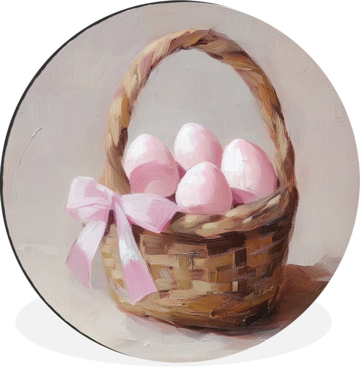 WallCircle Wandcirkel - Muurcirkel - Mand - Eieren - Roze - Aluminium - Dibond - 140x140 cm - Binnen en Buiten Mandje - Eieren