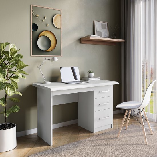 Bureau Rinke Wit - MDF - 121x60cm - Met opbergruimte - Hoogte 75 cm - Met lades
