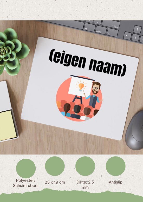 Akyol - docent met studenten met eigen naam Muismat - Docent - meesters of juffen - collega's - verjaardag - afscheidscadeau - geschenk - kado - 23 bij 19 cm