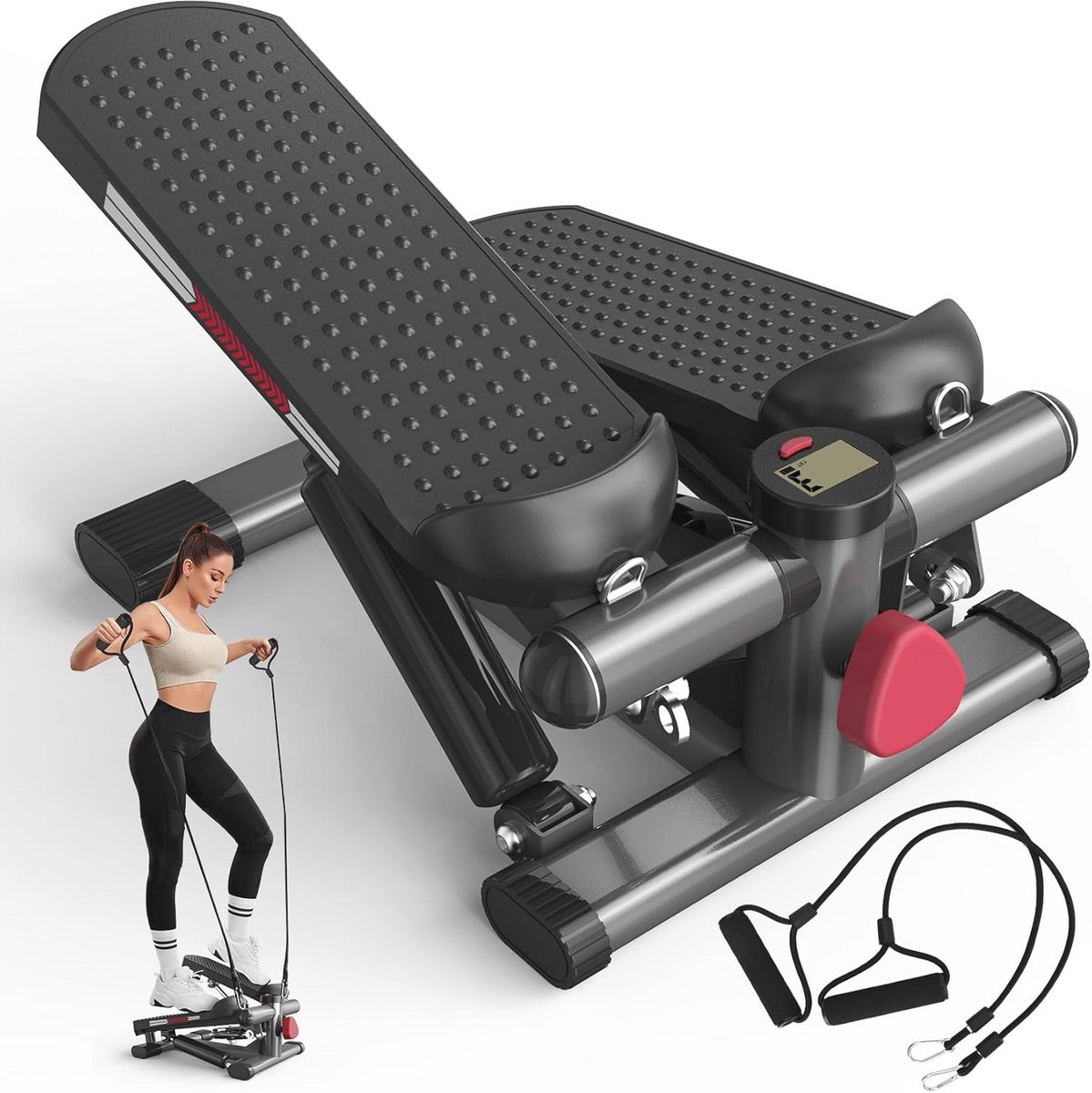 Mini-stepper voor thuis met power ropes - Compact en stil, met LCD-display
